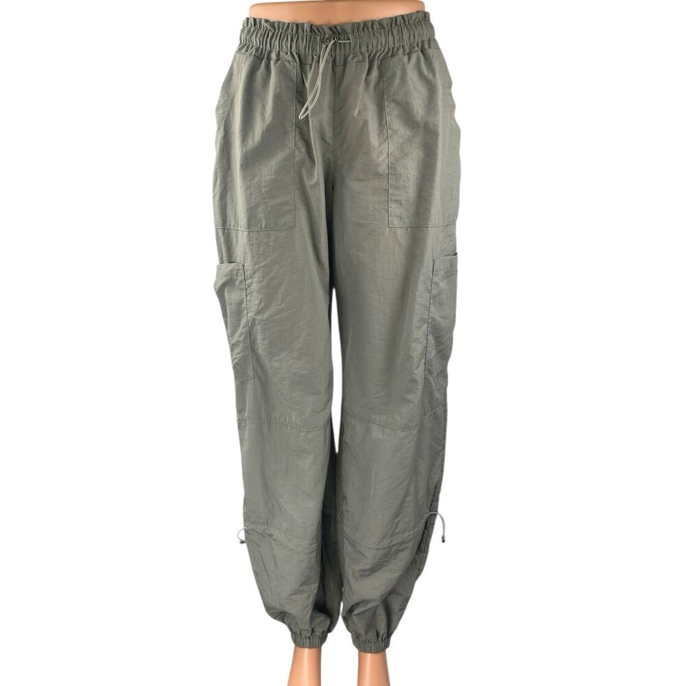 NEW White Fox Green Tapered Baggy Trousers Cargo Windbreaker Jogger Pants Sz XS